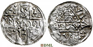 Денарий, Германия, Швабия, Bruno (1006-1029), м.д. Augsburg, монетарий IW, Hahn 1976, 147var.