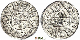 Денарий, Германия, Бавария, Heinrich II (1002-1024), м.д. Nabburg, монетарий ECIC, Hahn 1976, 74b1