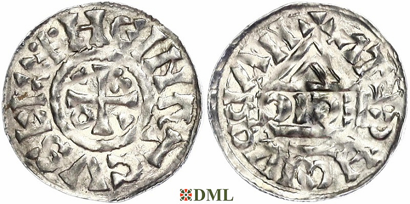 Денарий, Германия, Бавария, Heinrich II (1002-1024), м.д. Nabburg, монетарий ECIC, Hahn 1976, 74b1