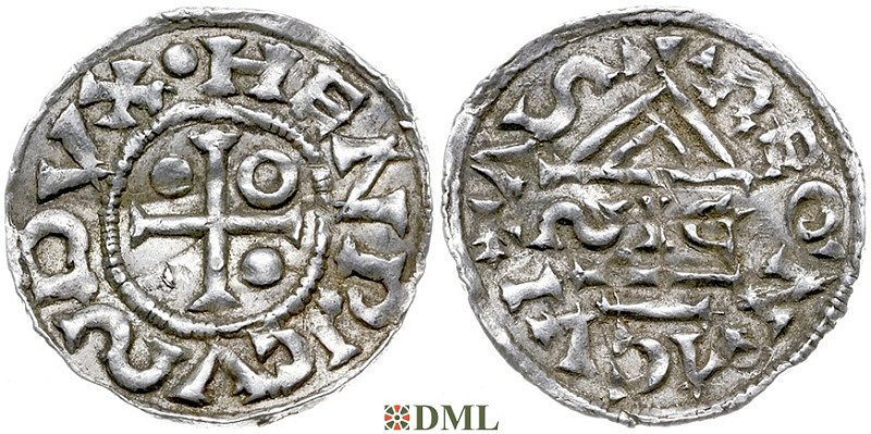 Денарий, Германия, Бавария, Heinrich II (955-995), м.д. Regensburg, монетарий ∾IC, Hahn 1976, 22g1.1