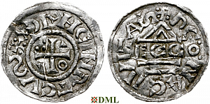 Денарий, Германия, Бавария, Heinrich II (1002-1024), м.д. Regensburg, монетарий ECCO, Hahn 1976, 27c1.1