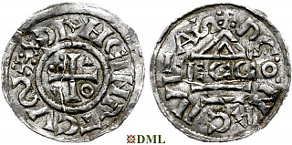 Денарий, Германия, Бавария, Heinrich II (1002-1024), м.д. Regensburg, монетарий ECCO, Hahn 1976, 27c1.1
