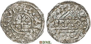 Денарий, Германия, Бавария, Heinrich II (955-976), м.д. Regensburg, монетарий MΛO, Hahn 1976, 16f1