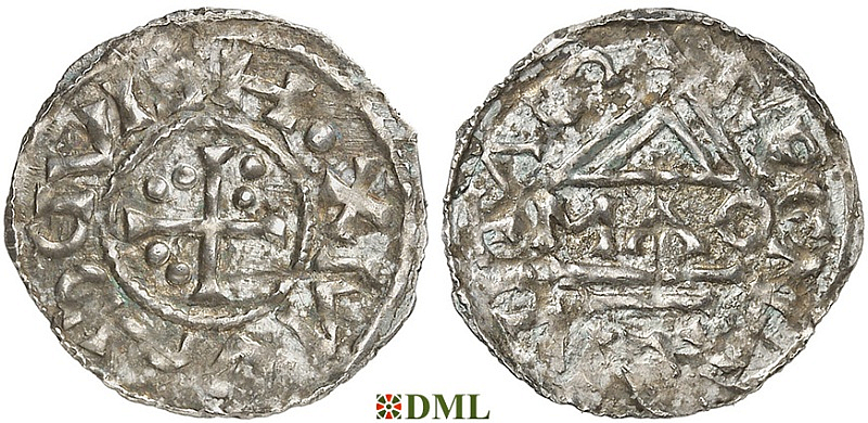 Денарий, Германия, Бавария, Heinrich II (955-976), м.д. Regensburg, монетарий MΛO, Hahn 1976, 16f1