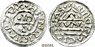 Денарий, Германия, Бавария, Heinrich II (985–995), м.д. Regensburg, монетарий GVɅL, Hahn 1976, 22d1