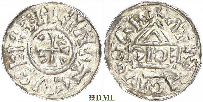 Денарий, Германия, Бавария, Heinrich II (1002-1024), м.д. Nabburg, монетарий ECIC, Hahn 1976, 74b1