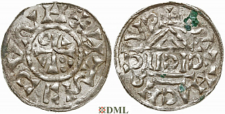 Денарий, Германия, Бавария, Kg. Heinrich II (1002-1014), м.д. Regensburg, монетарий CICII, Hahn 1976, 27b1