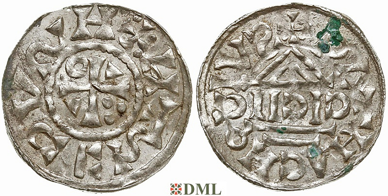 Денарий, Германия, Бавария, Kg. Heinrich II (1002-1014), м.д. Regensburg, монетарий CICII, Hahn 1976, 27b1