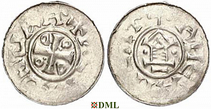 Денарий, Германия, Саксония, Otto III (983-1002), м.д. Goslar, type OAP