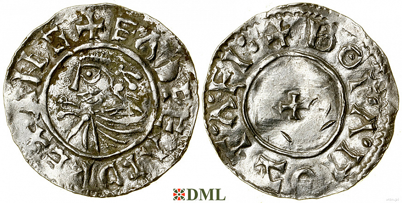 Денарий, Англия, Edward the Martyr (975–978), м.д. Stamford, монетарий Boga, North 763