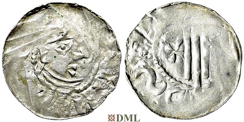 Денарий, Германия, Швабия, Heinrich II (1002-1024), м.д. Esslingen, Dbg. 951