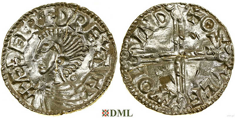 Денарий, Англия, Æthelred II (978-1016), м.д. London, монетарий Oswulf, North 774