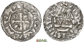 Денарий, Германия, Бавария, Heinrich II (985–995), м.д. Regensburg, монетарий MΛO, Hahn 1976, 22f1