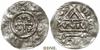 Денарий, Германия, Бавария, Heinrich IV (995-1002), м.д. Regensburg, монетарий WIC, Hahn 1976, 25e1.1