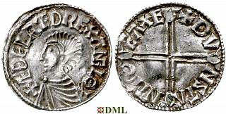 Денарий, Англия, Æthelred II (978-1016), м.д. Exeter, монетарий Dunstan, North 774