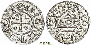 Денарий, Германия, Бавария, Heinrich II (1002-1024), м.д. Regensburg, монетарий MΛCCO, Hahn 1976, 27f1
