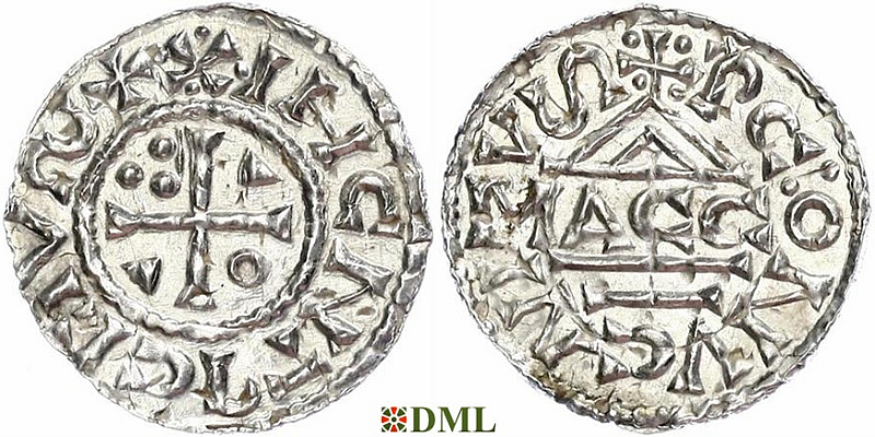 Денарий, Германия, Бавария, Heinrich II (1002-1024), м.д. Regensburg, монетарий MΛCCO, Hahn 1976, 27f1