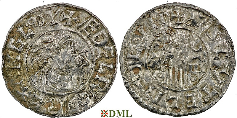 Денарий, Англия, Æthelred II (978-1016), м.д. London, монетарий Asketill, North 768