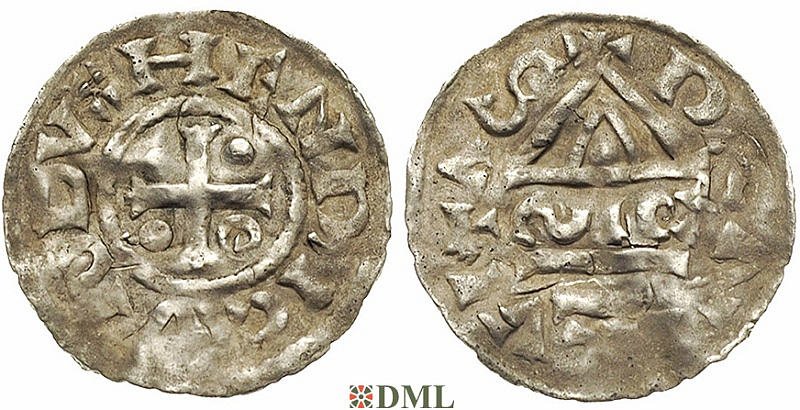 Денарий, Германия, Бавария, Heinrich IV (995-1002), м.д. Regensburg, монетарий ?, Hahn 1976, 25d1