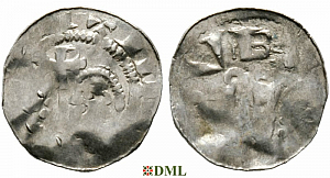 Денарий, Германия, Саксония, Adalbert (1043-1072), м.д. Bremen, Dbg. 1777