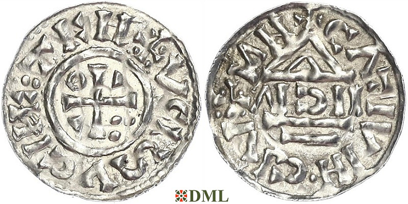 Денарий, Германия, Бавария, Heinrich II (1002-1024), м.д. Nabburg, монетарий IICIV, Hahn 1976, 74a1