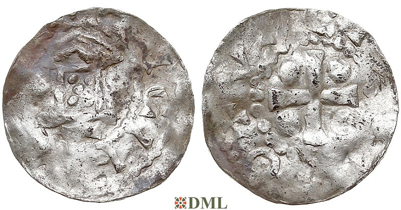 Денарий, Германия, Саксония, Heinrich II (1002-1024), м.д. Erfurt, Dbg. 827