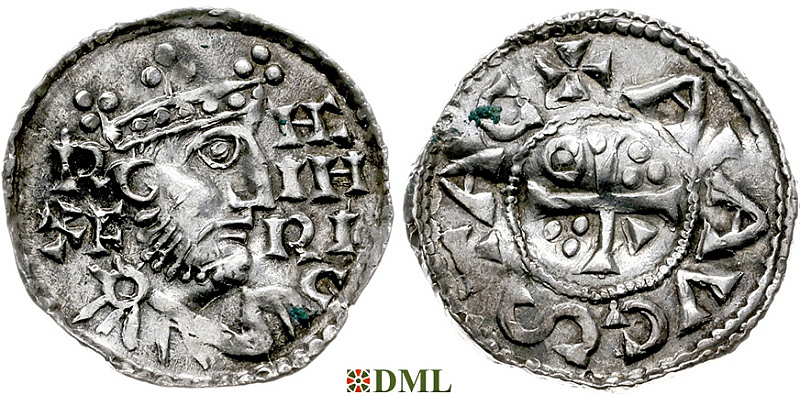 Денарий, Германия, Швабия, Heinrich II (1002-1024), м.д. Augsburg, Hahn 1976, 145.18