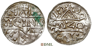 Денарий, Германия, Бавария, Heinrich V (1018-1026), м.д. Regensburg, монетарий ɅZO, Hahn 1976, 31b2