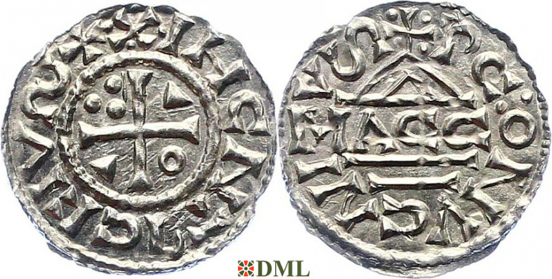 Денарий, Германия, Бавария, Heinrich II (1002-1024), м.д. Regensburg, монетарий MΛCCO, Hahn 1976, 27f1