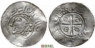 Денарий, Германия, Саксония, Otto III (983-1002), м.д. Goslar, type OAP, Dbg. 1164