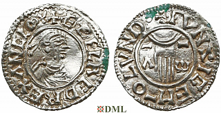 Денарий, Англия, Æthelred II (978-1016), м.д. London, монетарий Wynsige, North 766