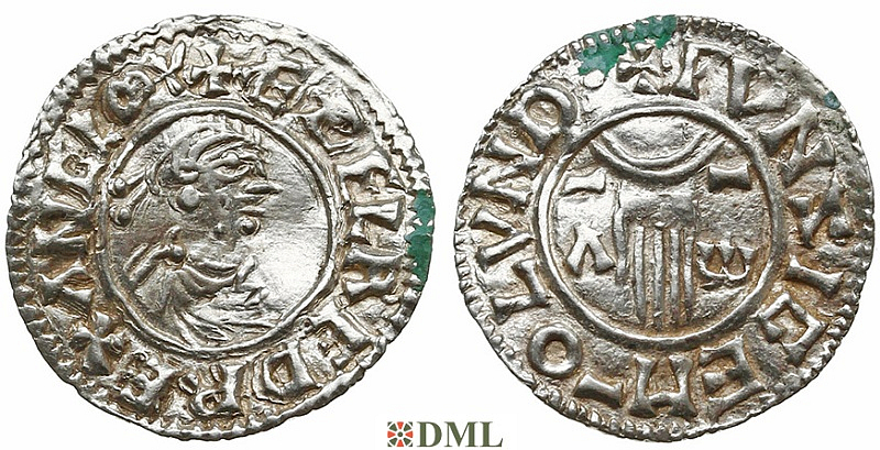 Денарий, Англия, Æthelred II (978-1016), м.д. London, монетарий Wynsige, North 766