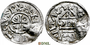 Денарий, Германия, Бавария, Heinrich II (1002-1024), м.д. Regensburg, монетарий IƆNƎ, Hahn 1976, 27d2.1