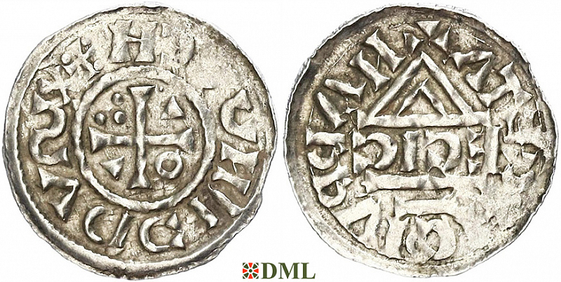 Денарий, Германия, Бавария, Heinrich II (1002-1024), м.д. Nabburg, монетарий ECIC, Hahn 1976, 74b1