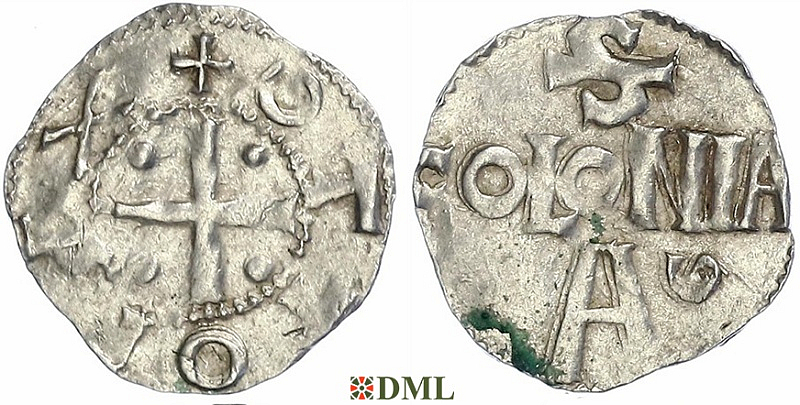 Денарий, Германия, Нижняя Лотарингия, Otto III (983-1002), м.д. Koln, Dbg. 331