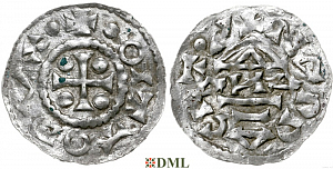 Денарий, Германия, Бавария, Otto I (973-982) м.д. Nabburg, монетарий ΔИΔ, Hahn 1976, 70a3.1