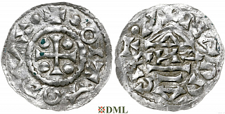 Денарий, Германия, Бавария, Otto I (973-982) м.д. Nabburg, монетарий ΔИΔ, Hahn 1976, 70a3.1