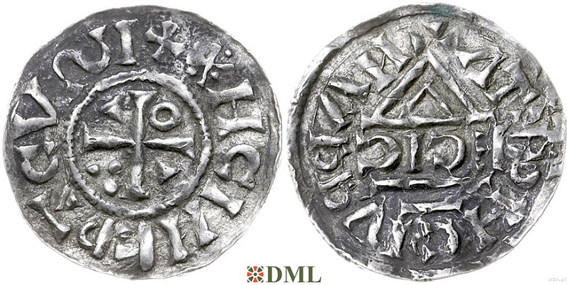 Денарий, Германия, Бавария, Heinrich II (1002-1024), м.д. Nabburg, монетарий ECIC, Hahn 1976, 74b1