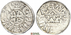 Денарий, Германия, Бавария, Heinrich II (1002-1024), м.д. Regensburg, монетарий OWИ, Hahn 1976, 27j1